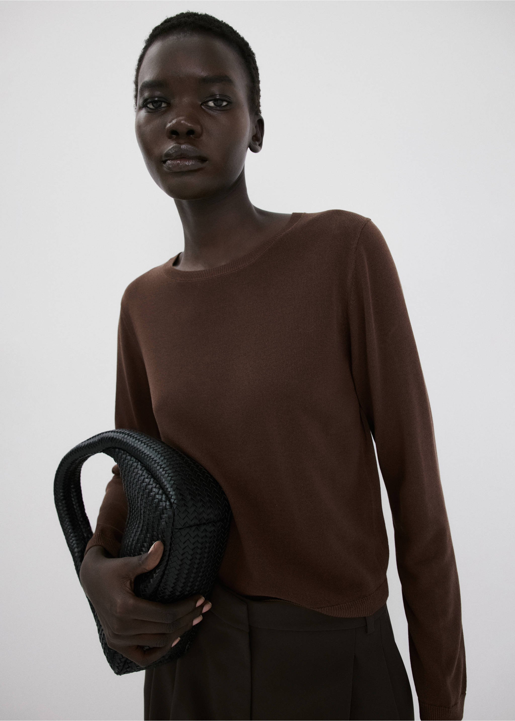 Pull-over maille manches longues - Plan moyen, Chocolat. Ref: 27015822-00.