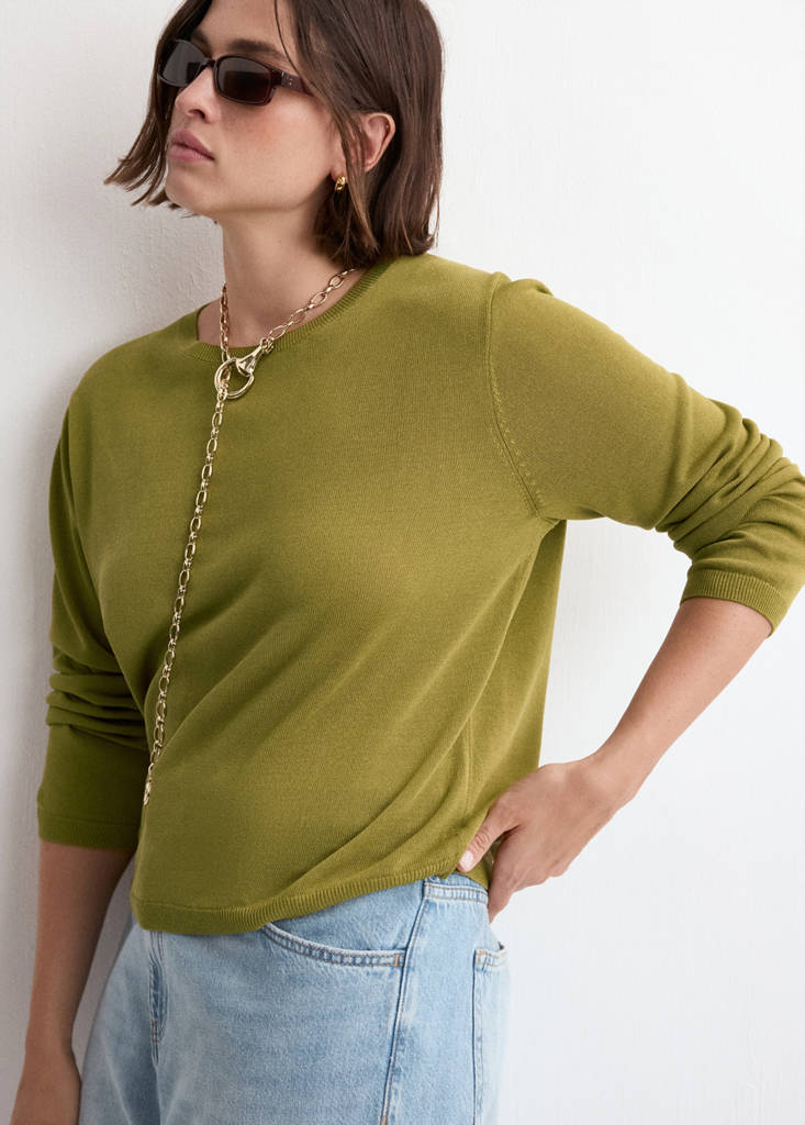 Long-sleeve knitted sweater — Green