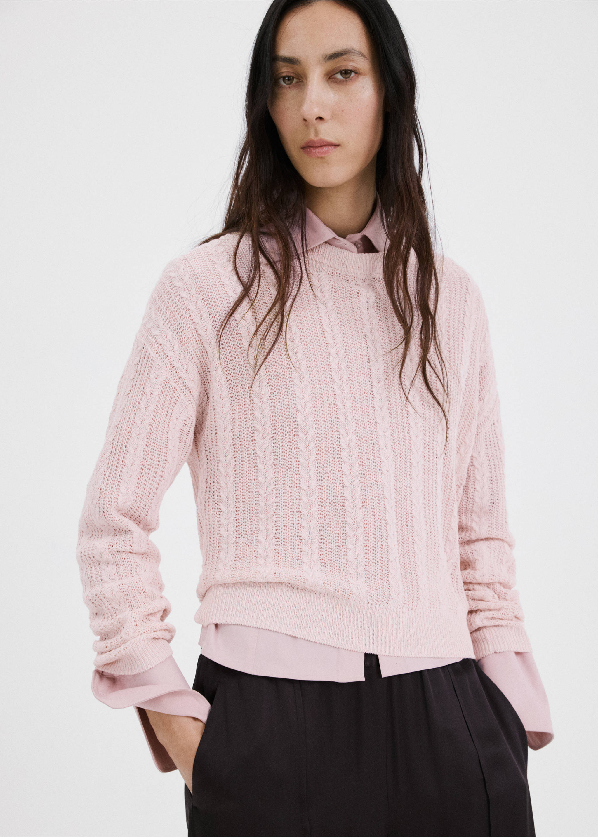Openwork knit sweater - Medium plane, Light/Pastel Purple. Ref: 27015823-00.