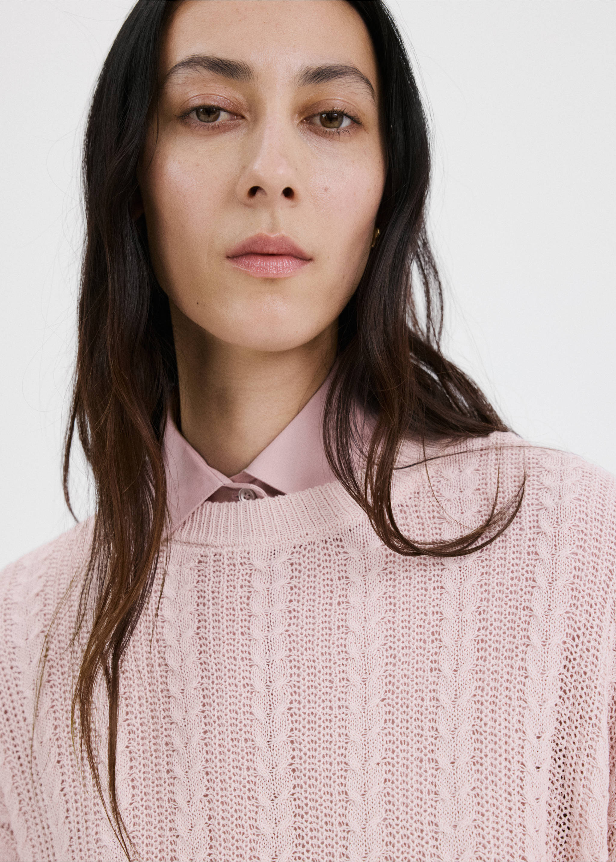 Openwork knit sweater - Details of the article 1, Light/Pastel Purple. Ref: 27015823-00.