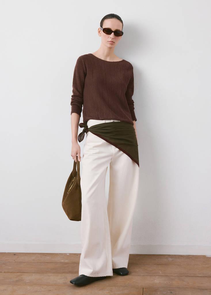 Open-knit long-sleeve jumper — Chocolate