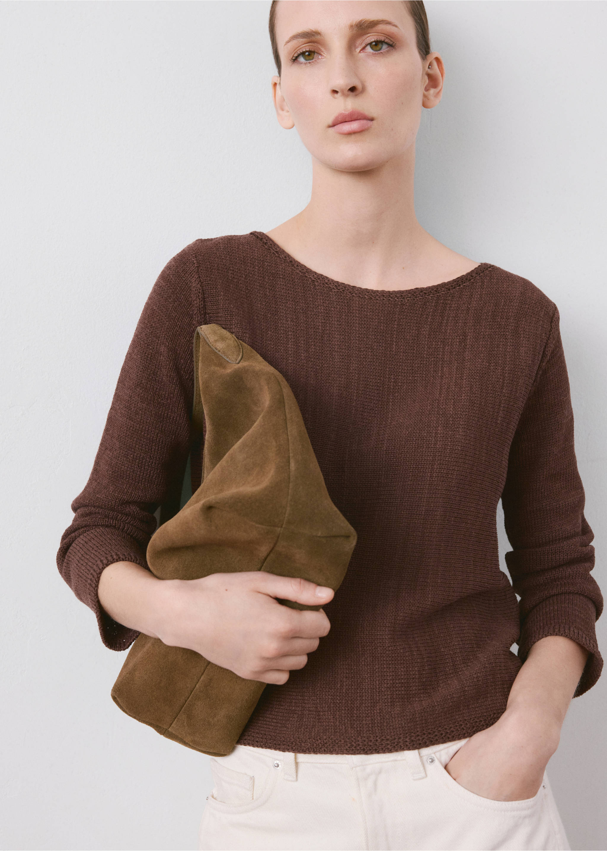 Open-knit long-sleeve jumper - Medium plane, Chocolate. Ref: 27015824-00.