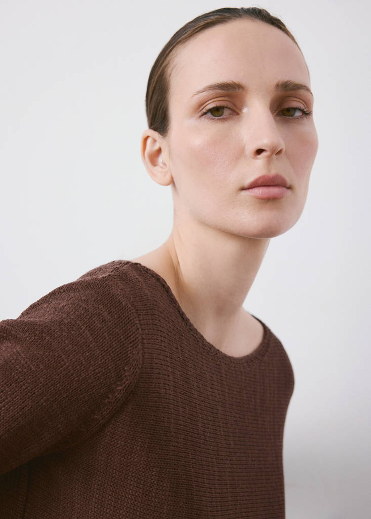 Open-knit long-sleeve jumper — Chocolate