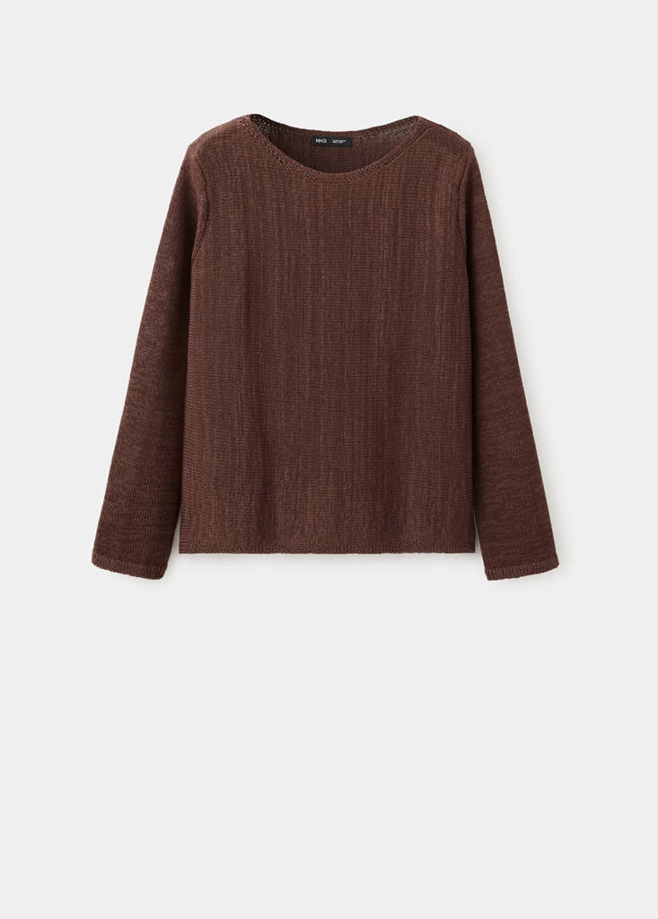 Open-knit long-sleeve jumper — Chocolate