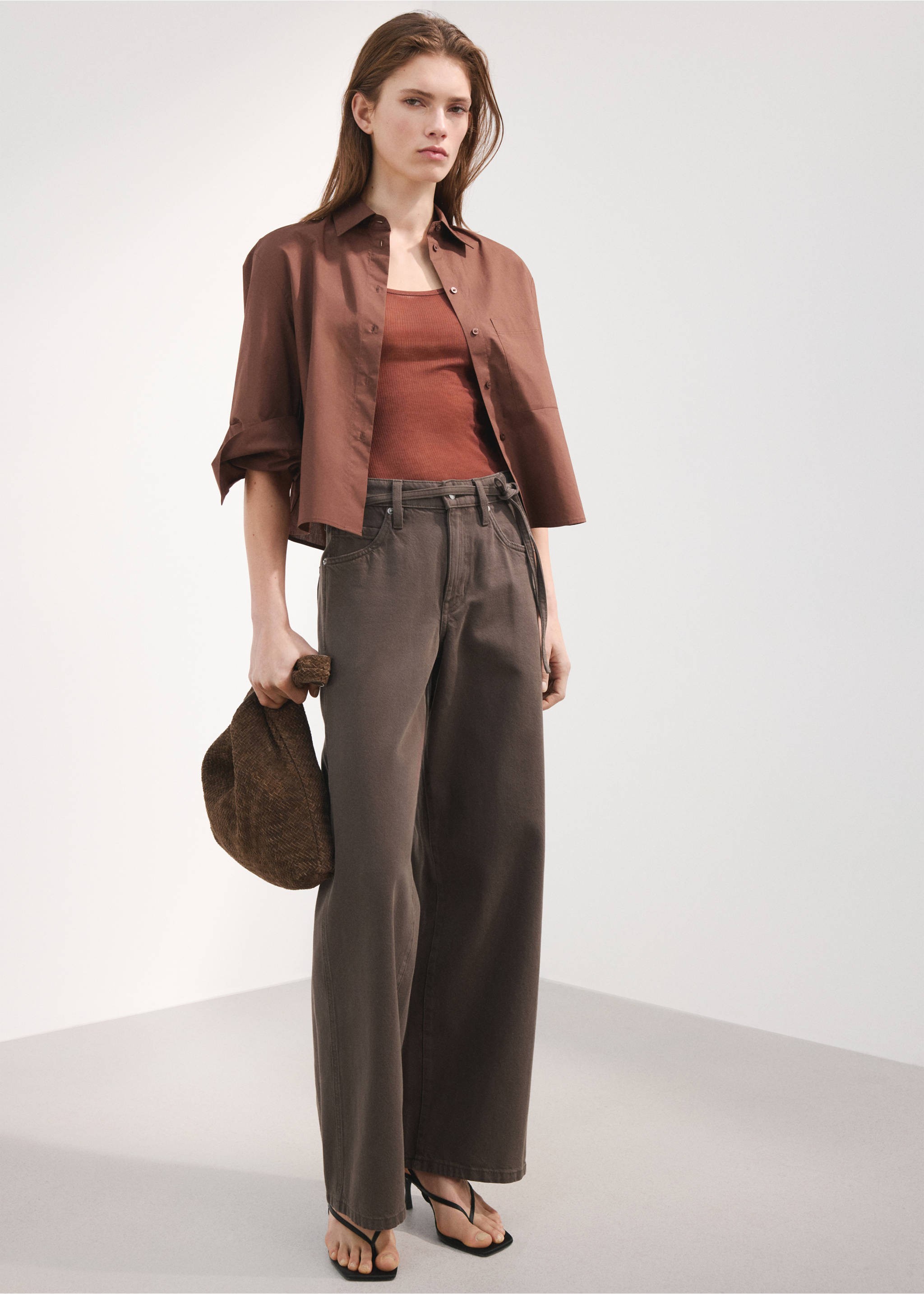 Wide-leg jeans with drawstring - General plane, Chocolate. Ref: 27015825-00.