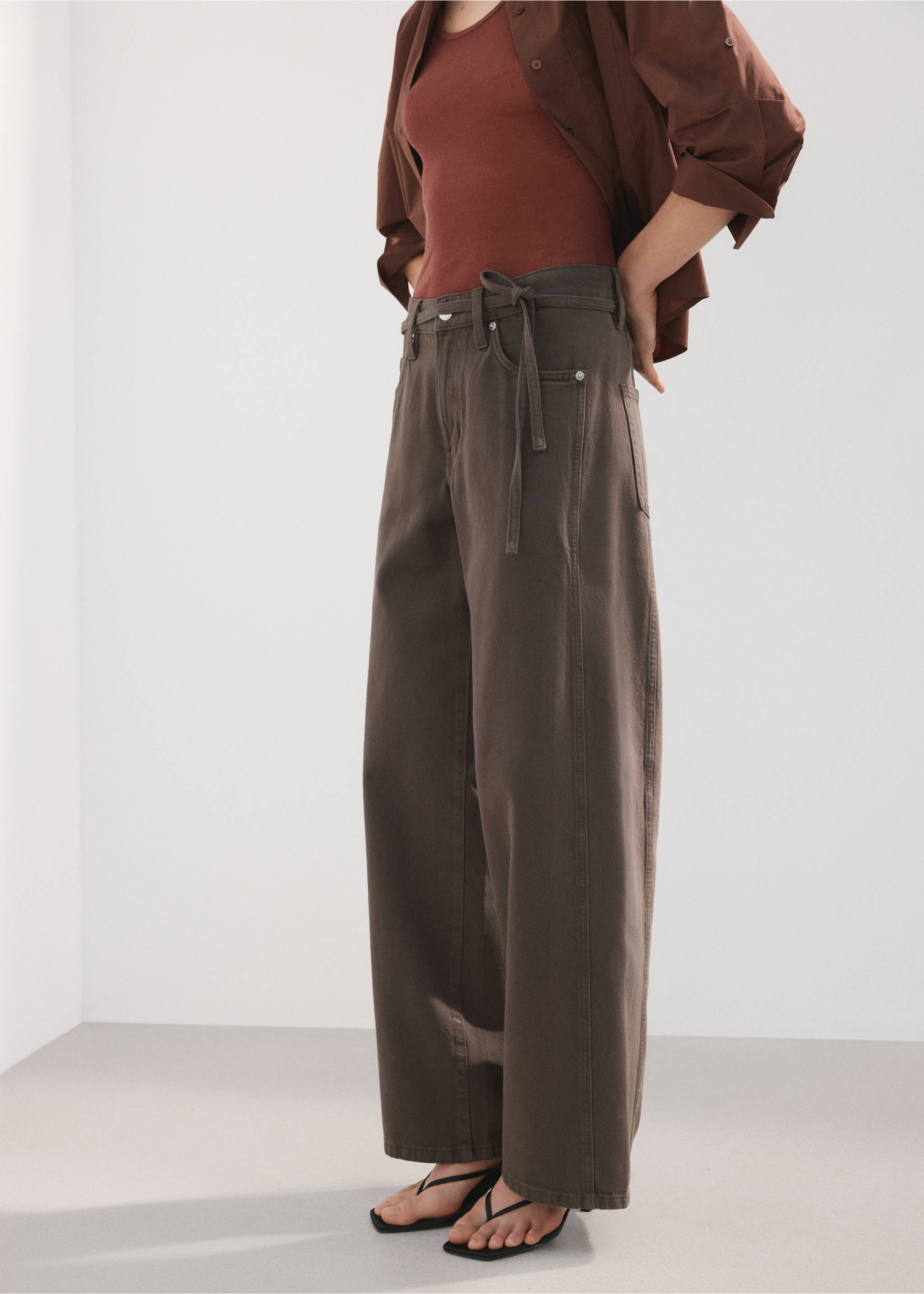 Wide-leg jeans with drawstring - Medium plane, Chocolate. Ref: 27015825-00.