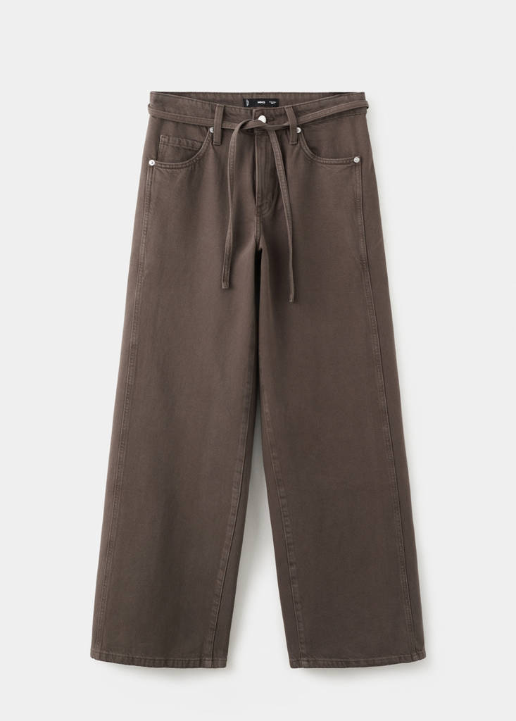 Wide leg jeans with belt — Chocolate
