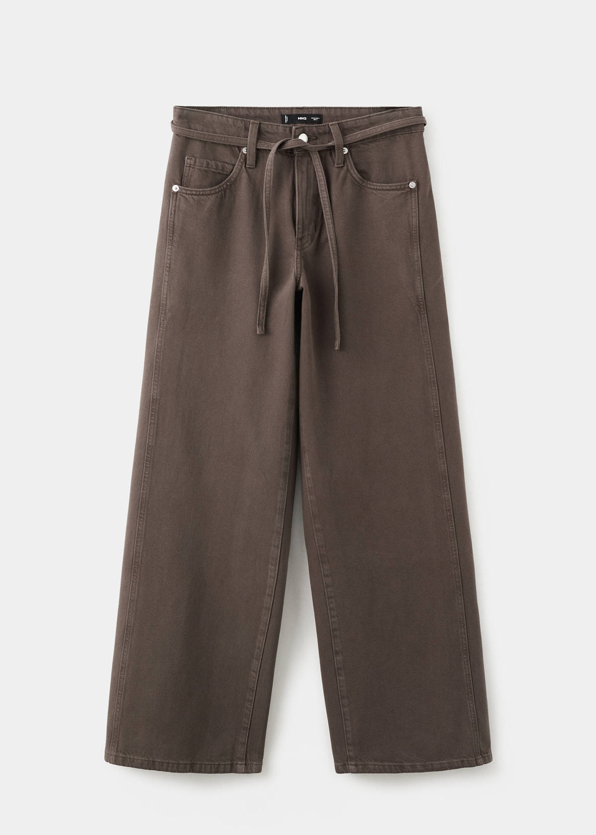 Wide leg jeans with belt — Chocolate