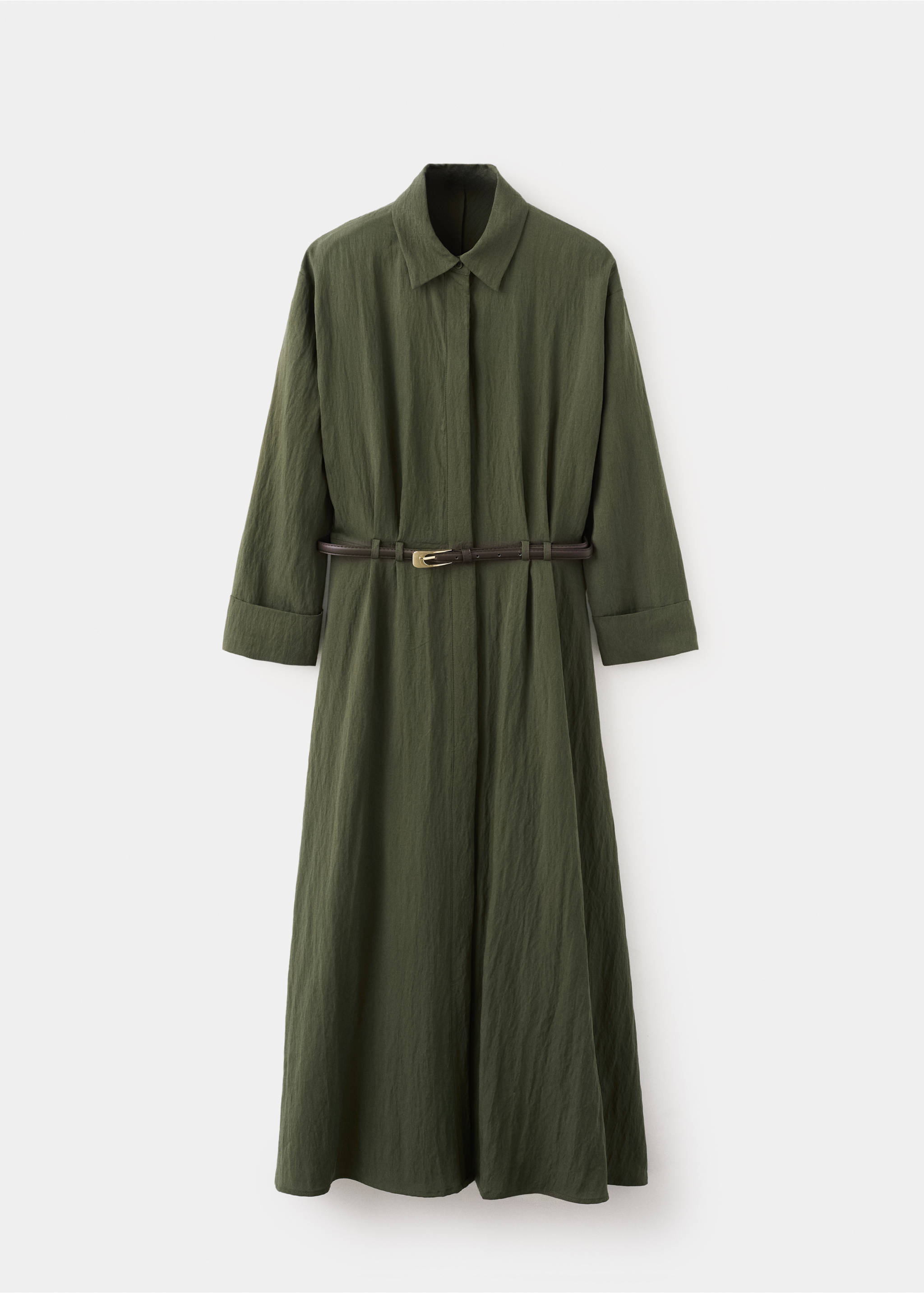 Lyocell belted shirt dress - Article without model, Khaki. Ref: 27015829-00.