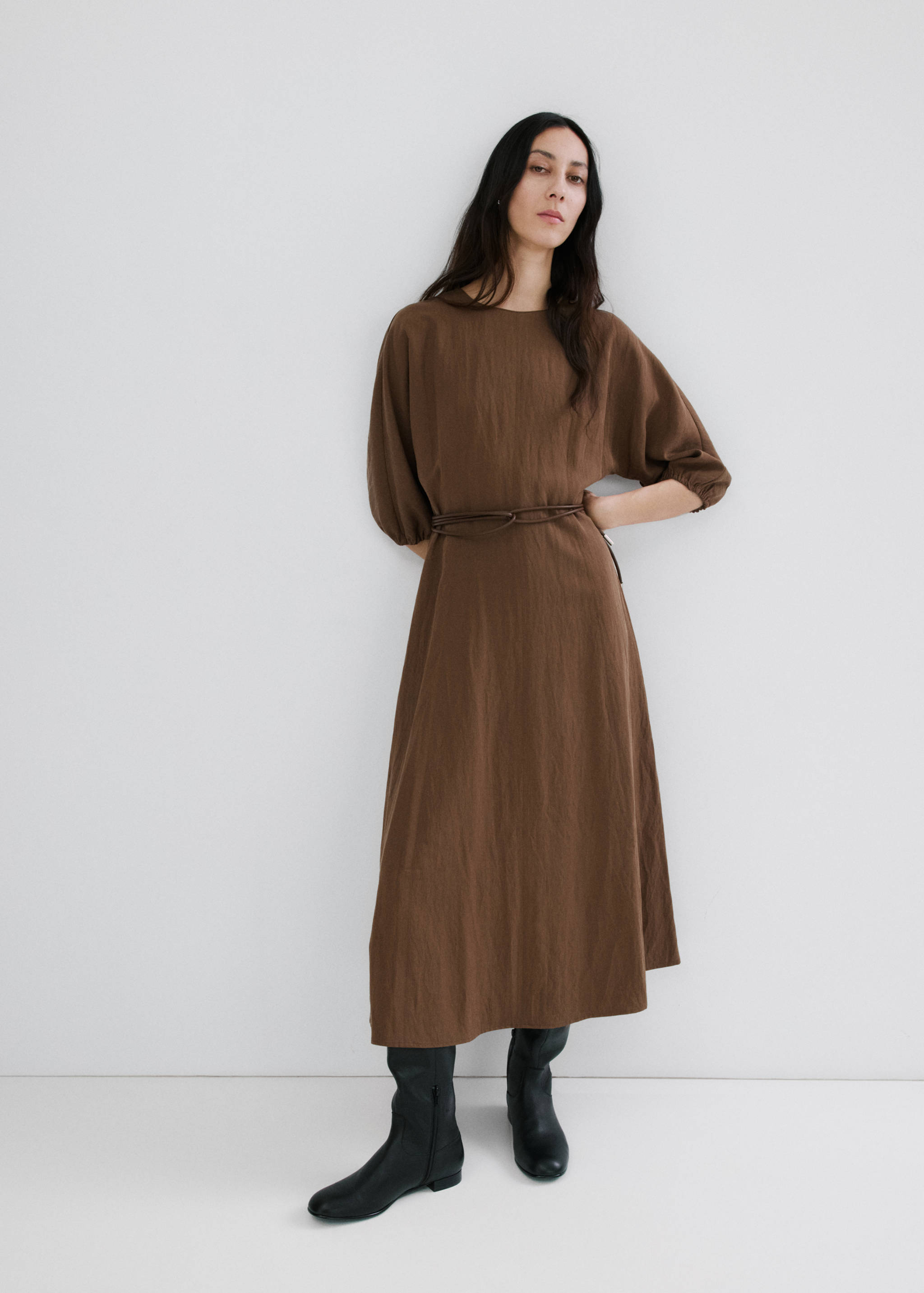 Lyocell dress with belt - General plane
