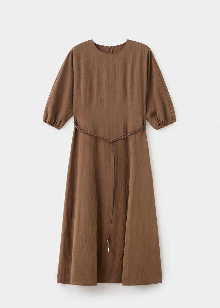 Lyocell dress with belt — Brown