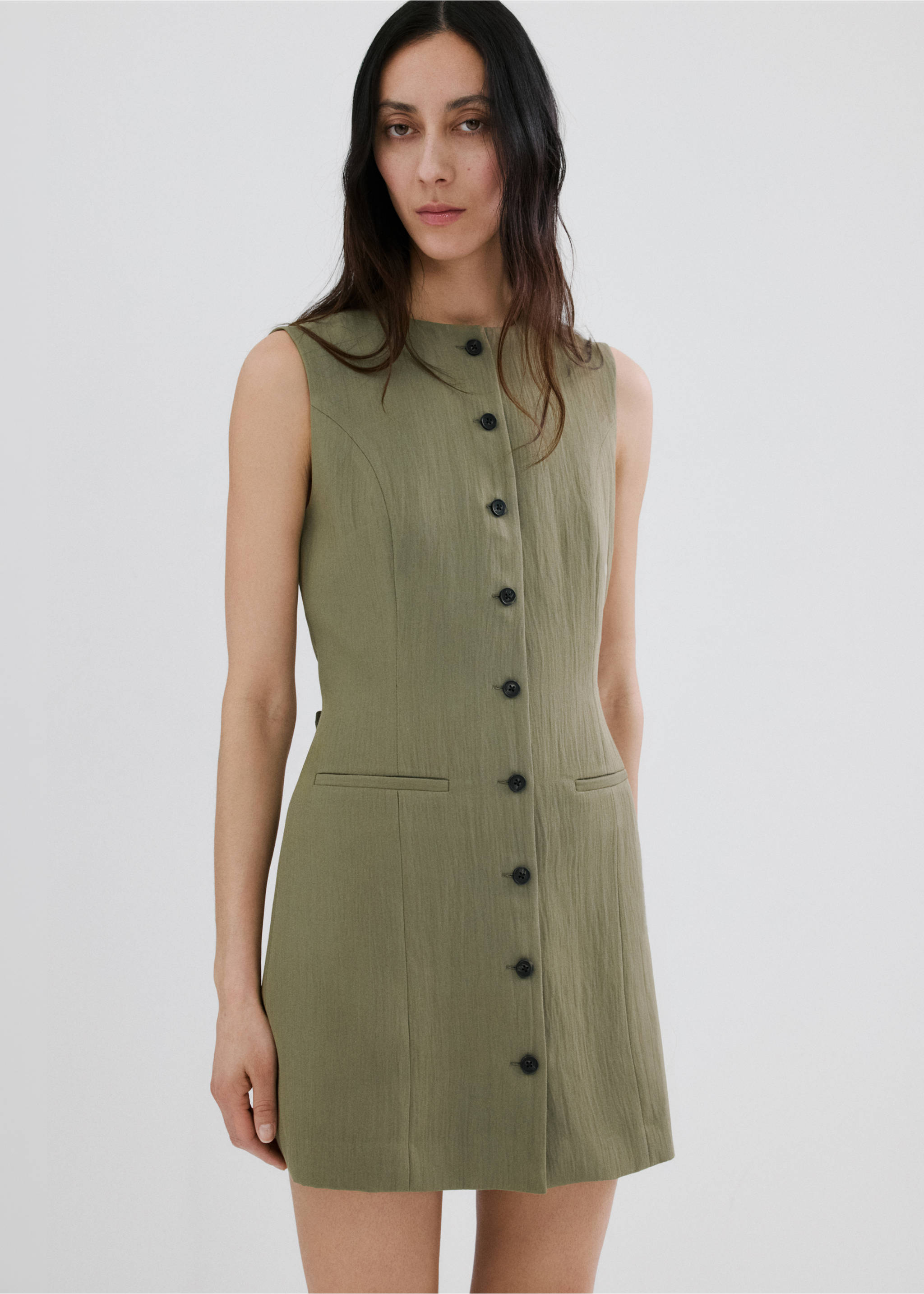 Short buttoned dress - Medium plane, Green. Ref: 27015832-00.
