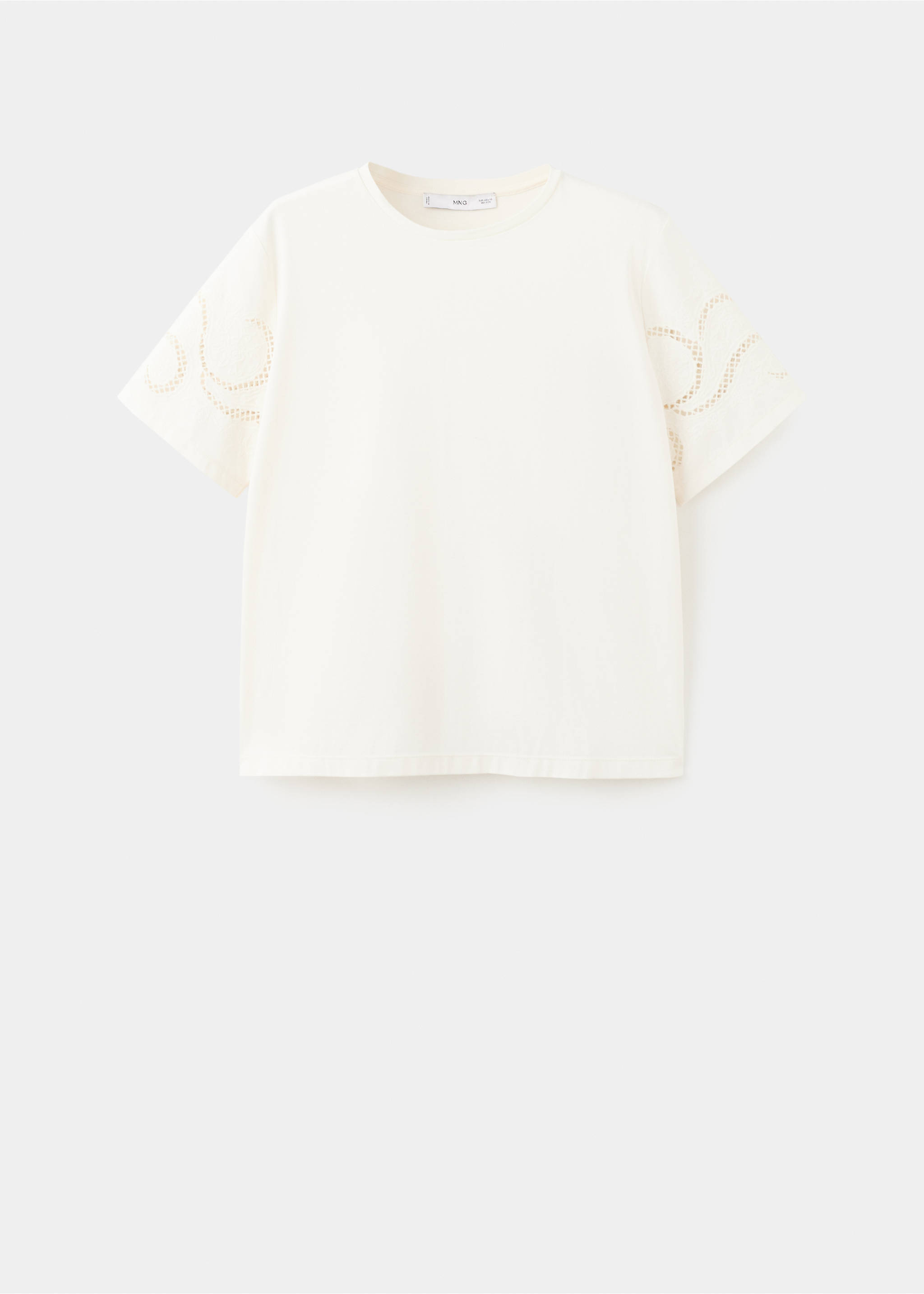 Embroidered cutwork cotton T-shirt - Article without model, Ecru. Ref: 27015833-00.