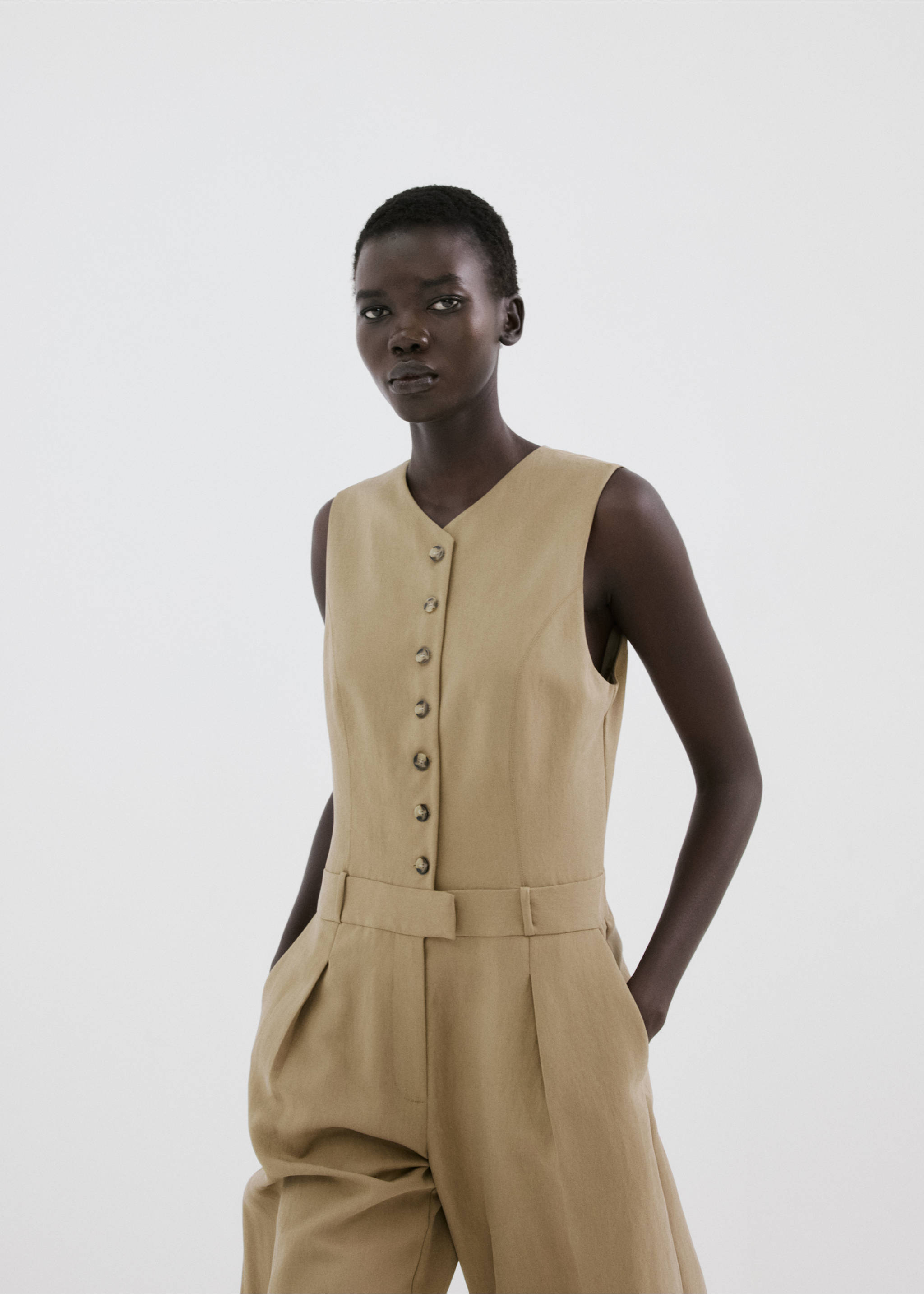 Lyocell combined jumpsuit - Medium plane, Khaki. Ref: 27015835-00.