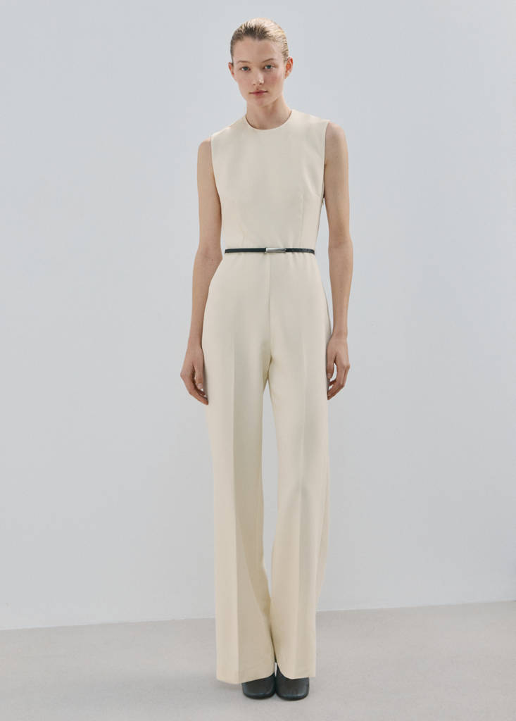 Open-back belted jumpsuit — Vanilla