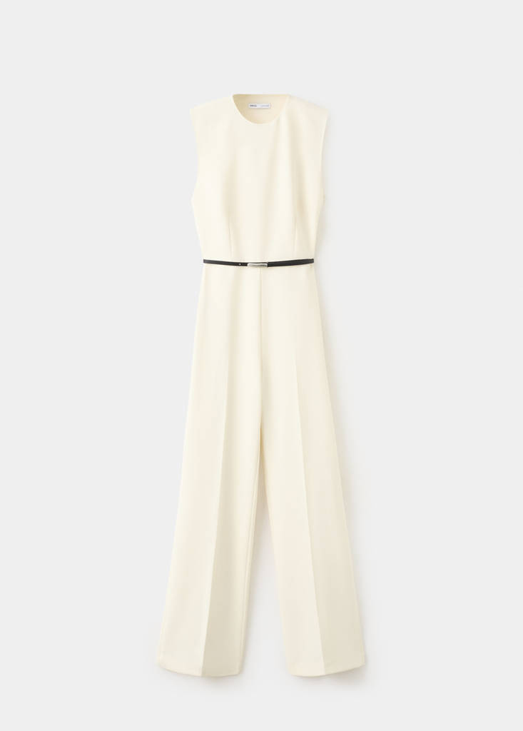 Open-back belted jumpsuit — Vanilla