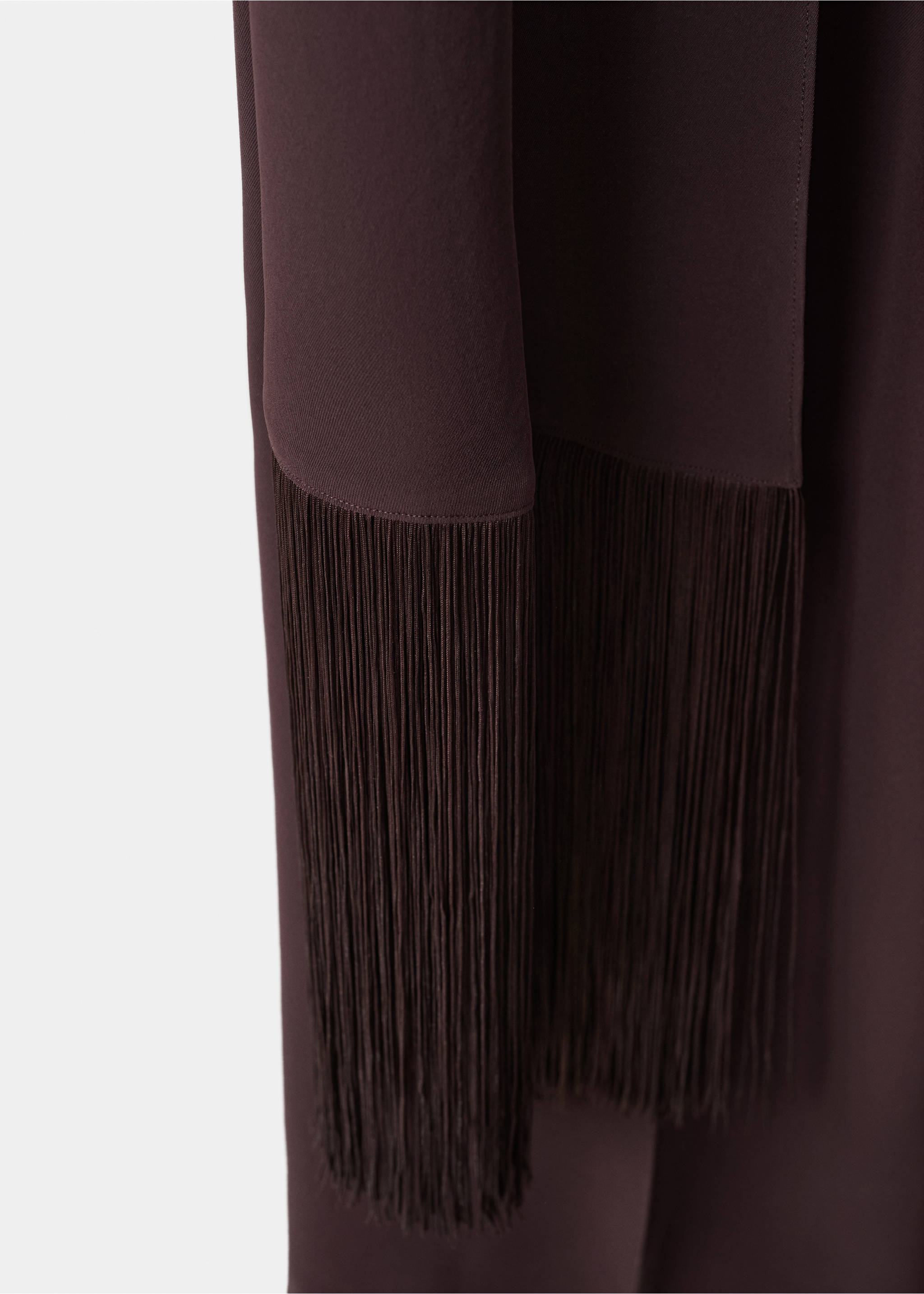 Asymmetric fringed scarf jumpsuit - Details of the article 0, Chocolate. Ref: 27015838-00.