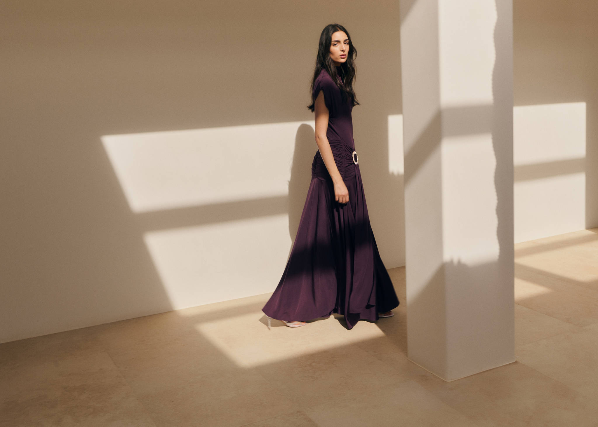 Draped waist dress with metallic detail - Panoramic plane