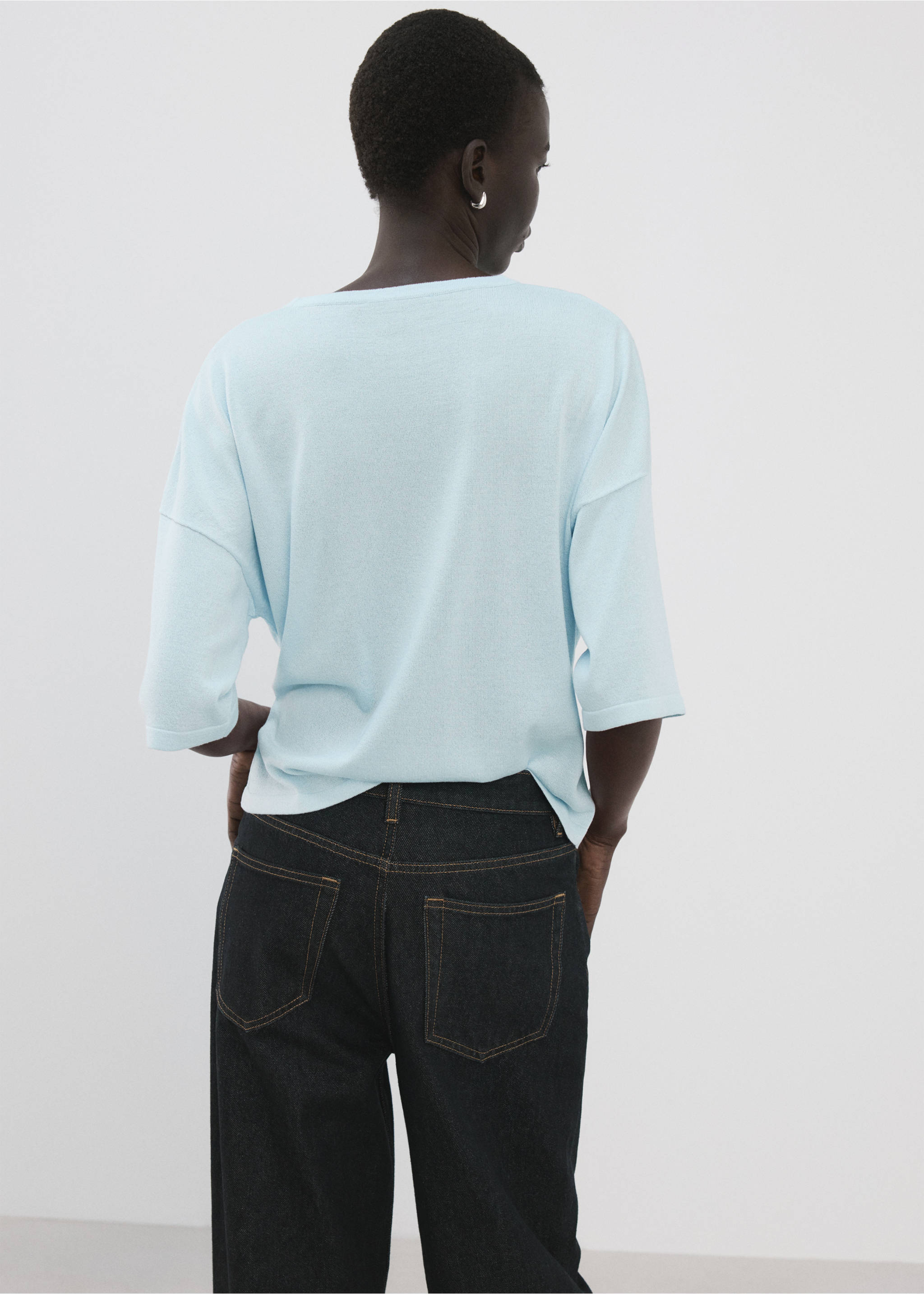 Bow knit sweater - Reverse of the article, Sky Blue. Ref: 27015842-00.