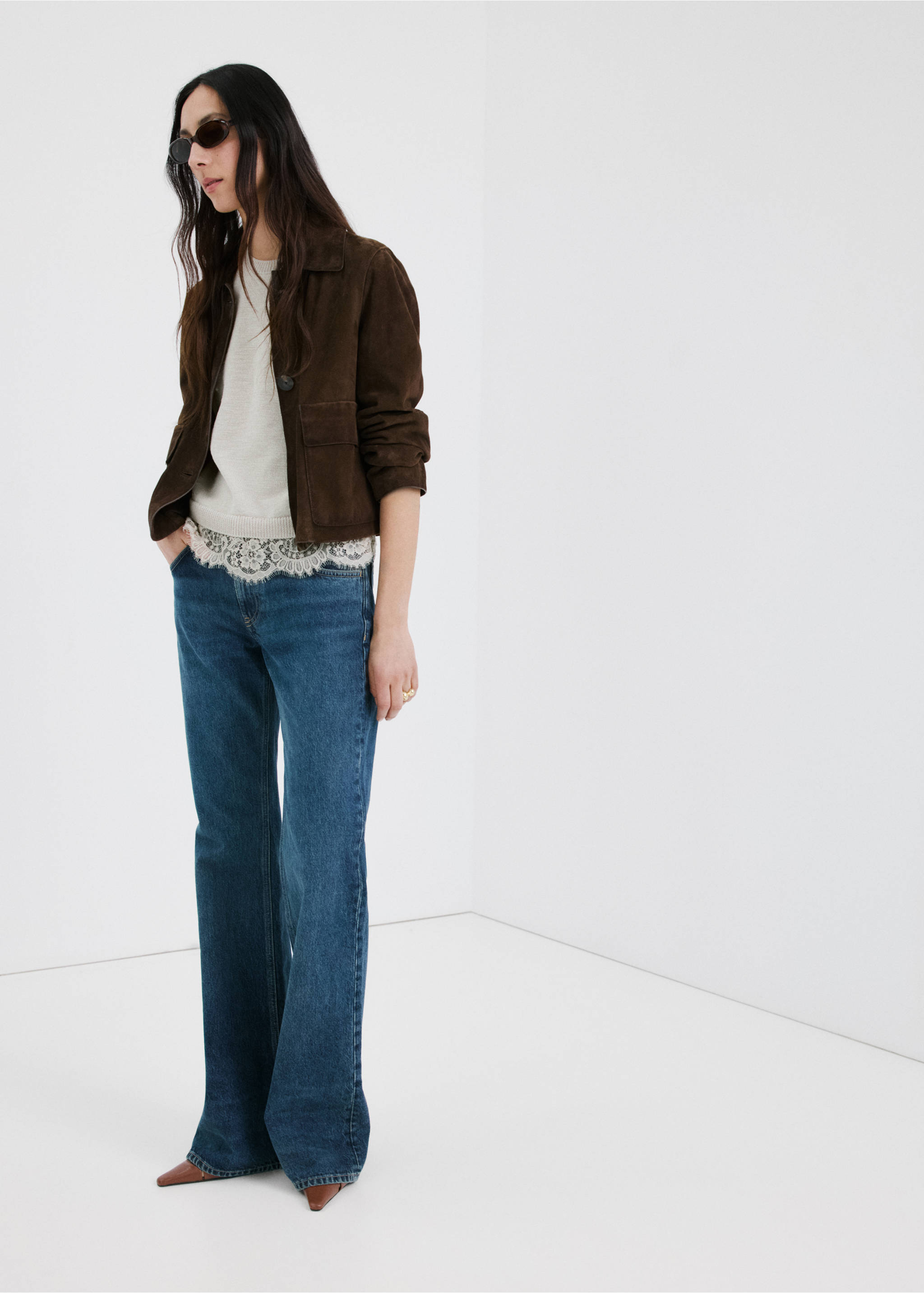 Pull en maille bordures en dentelle - Plan général, Gris clair/pastel. Ref: 27015843-00.