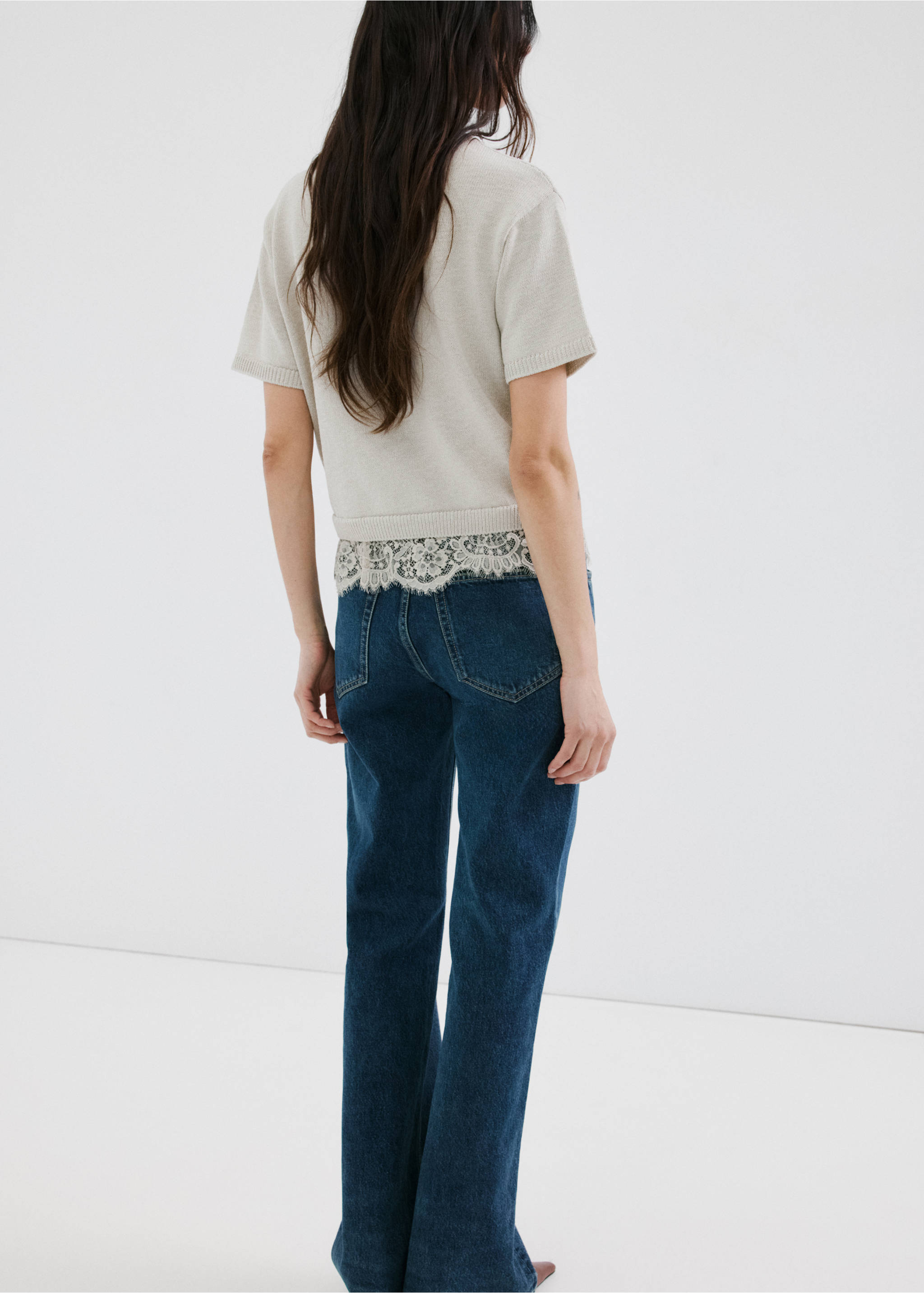 Pull en maille bordures en dentelle - Verso de l’article, Gris clair/pastel. Ref: 27015843-00.