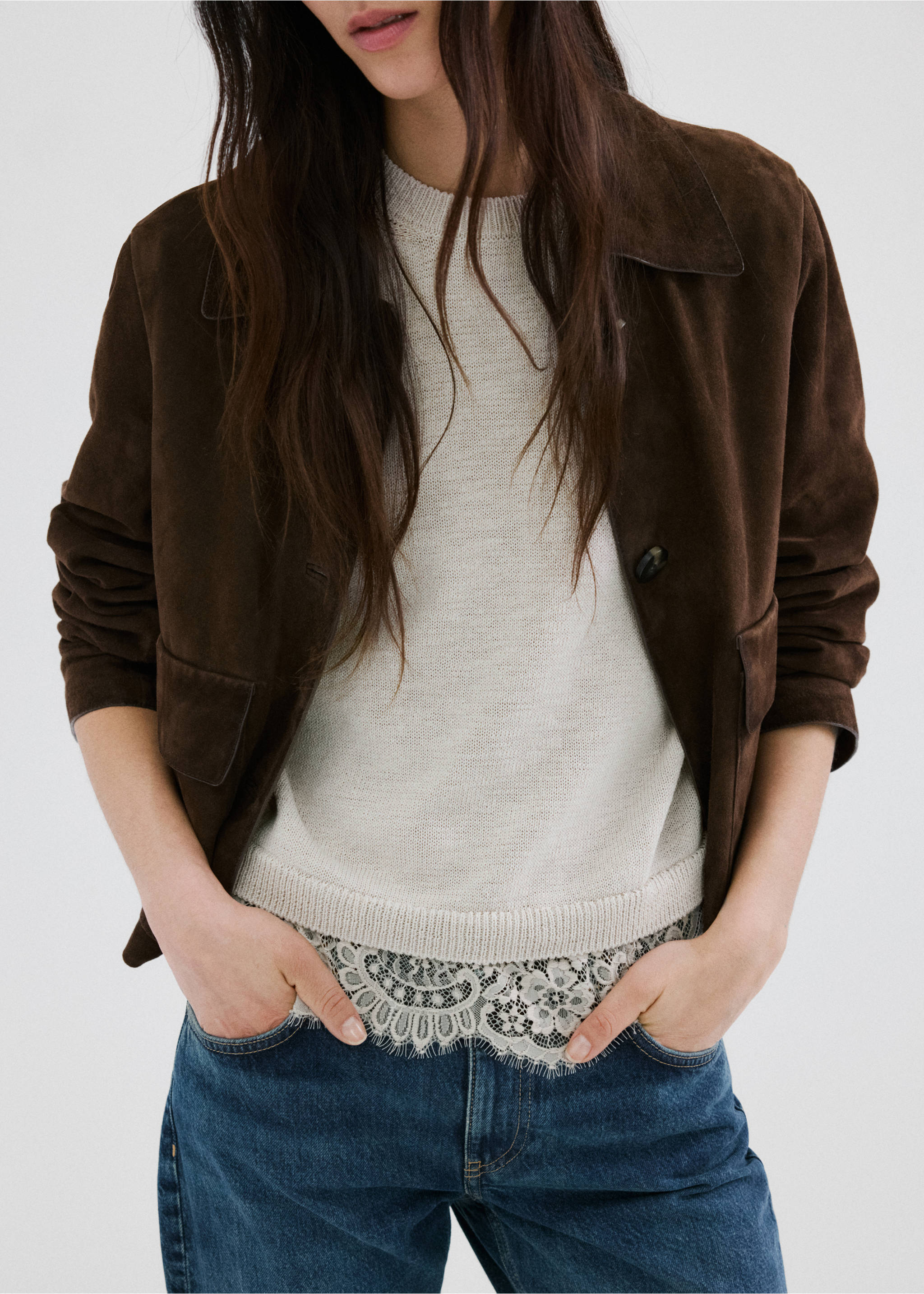 Pull en maille bordures en dentelle - Détail de l'article 6, Gris clair/pastel. Ref: 27015843-00.