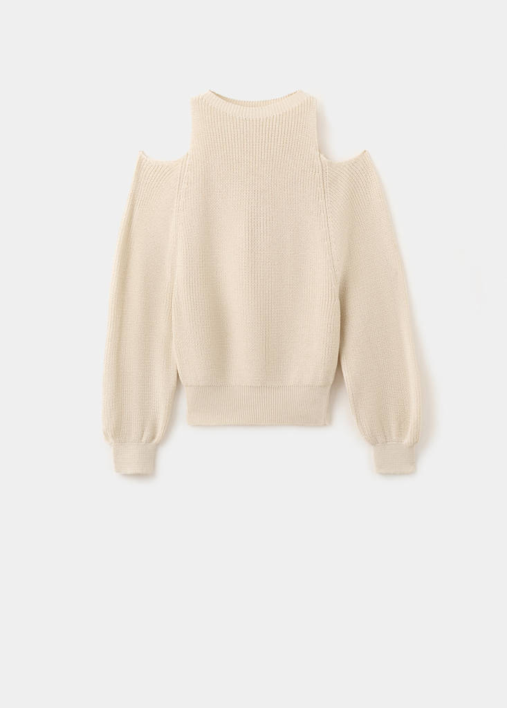 Off-the-shoulder knitted sweater — Ecru