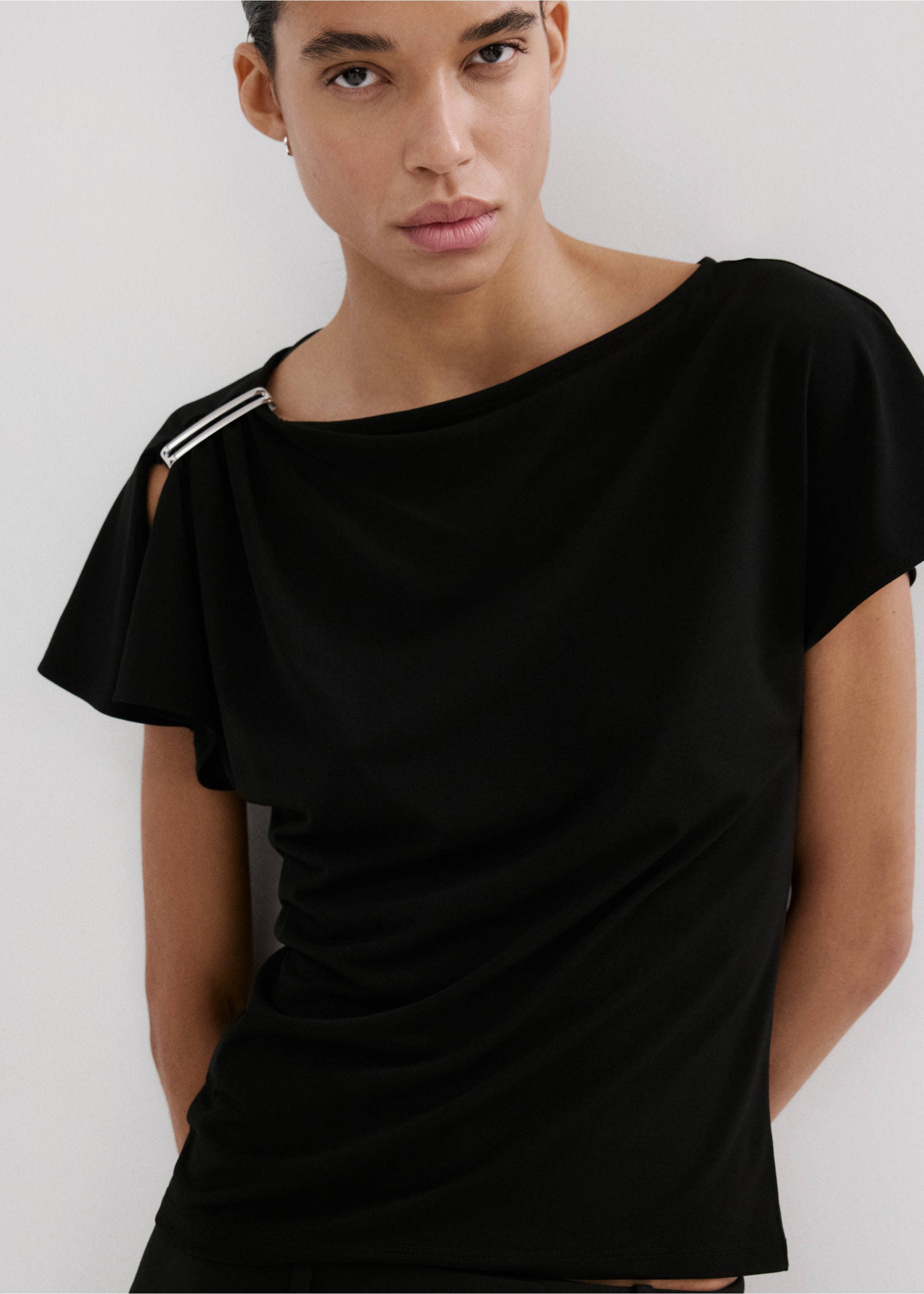 Metal detail T-shirt - Medium plane, Black. Ref: 27015845-00.