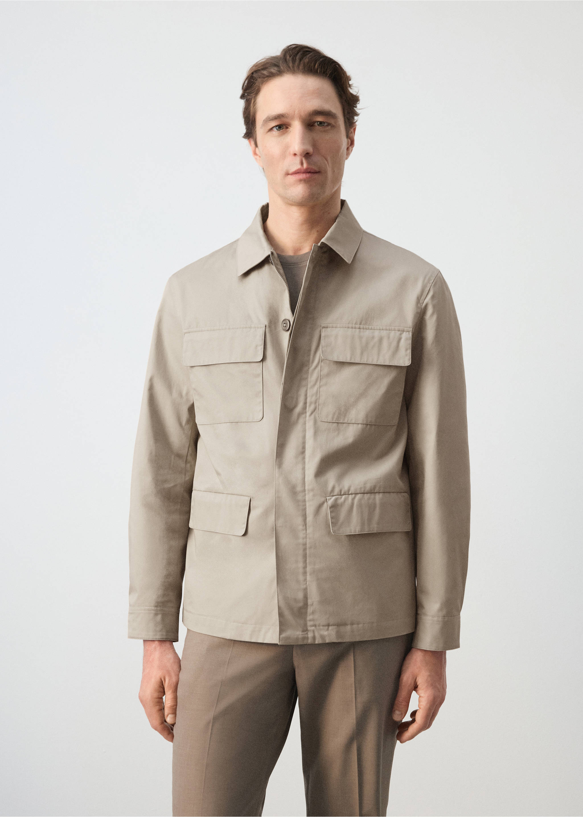 100% cotton multi-pocket jacket - Medium plane, Beige. Ref: 27015933-00.