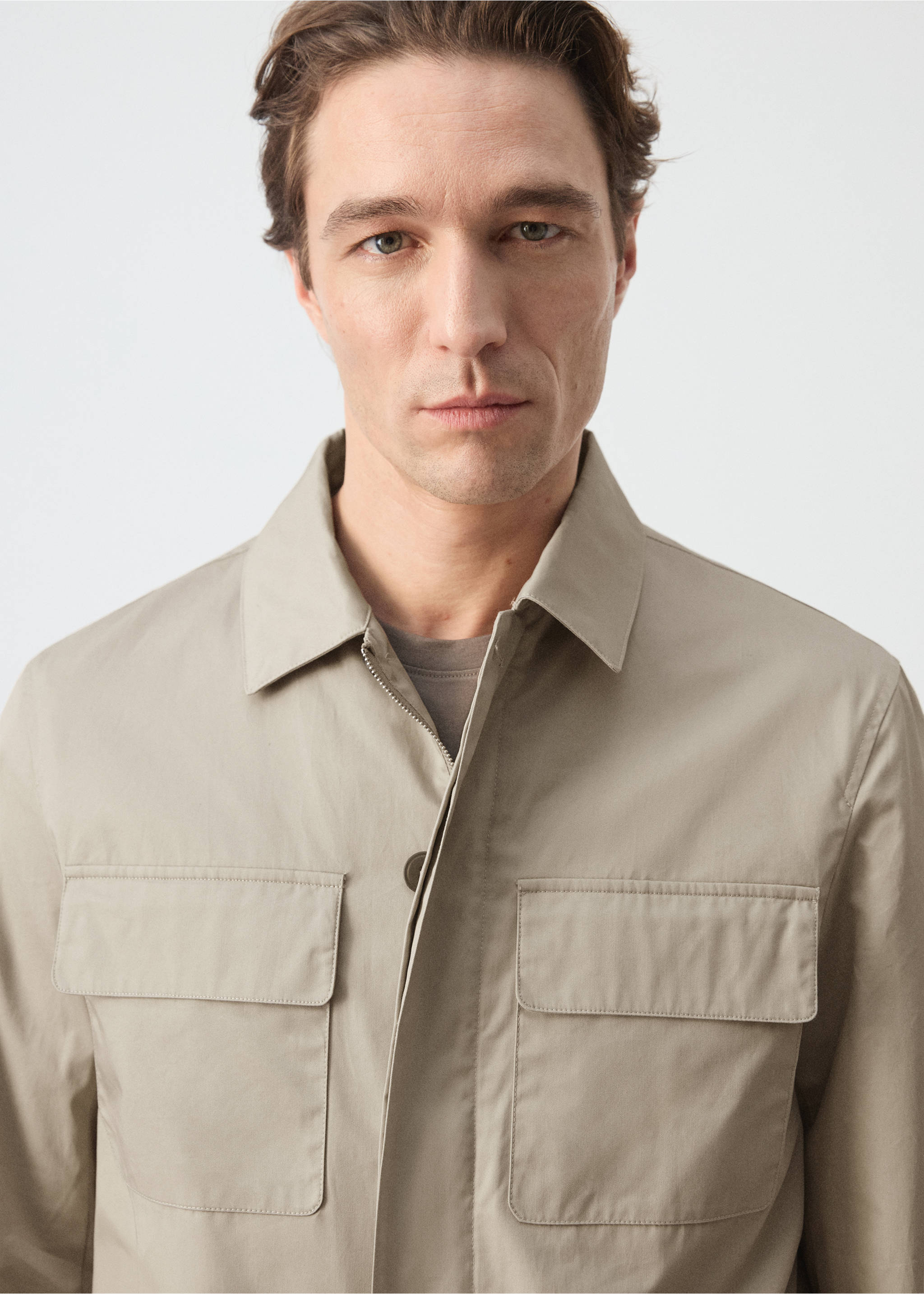 100% cotton multi-pocket jacket - Details of the article 1, Beige. Ref: 27015933-00.