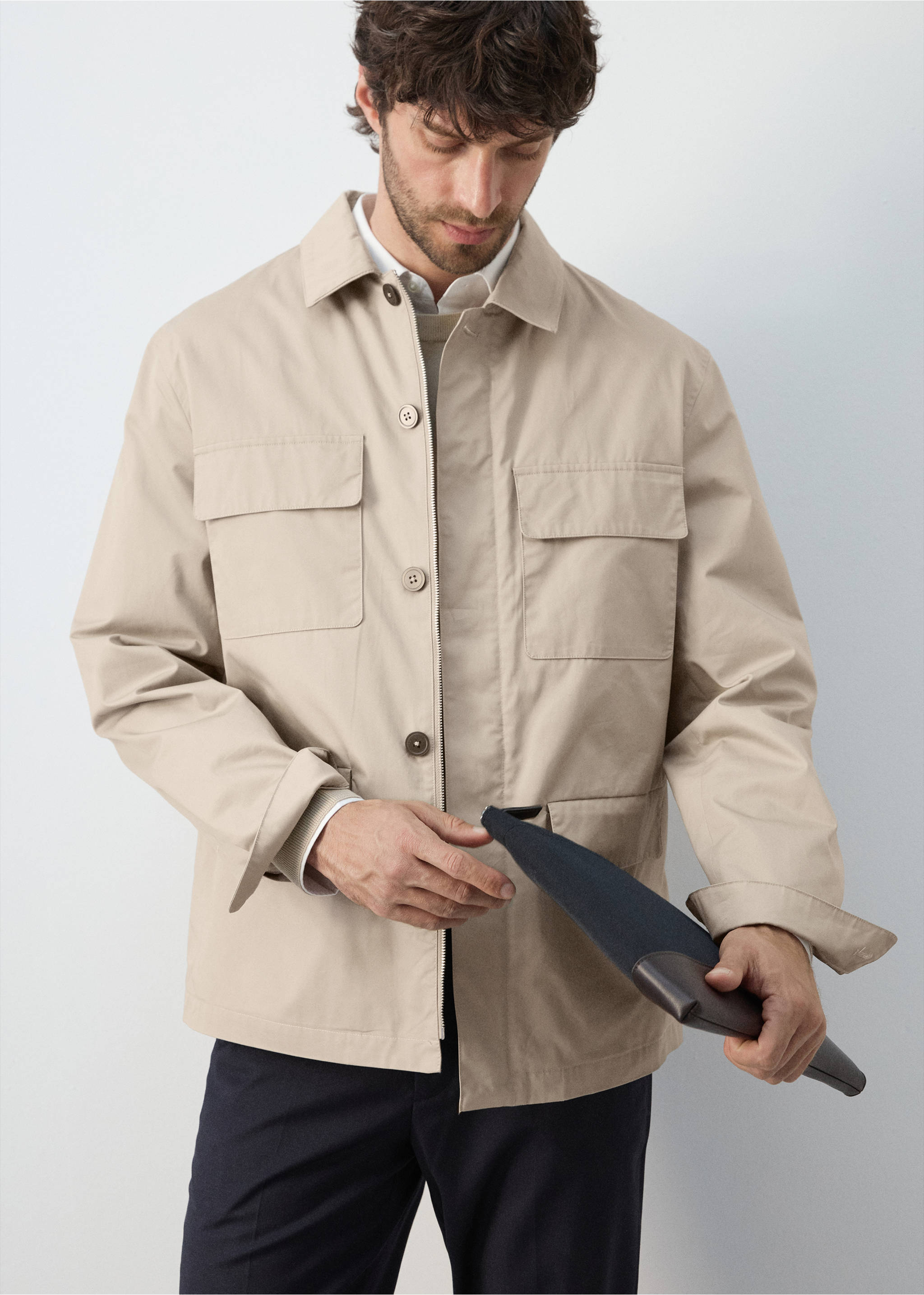100% cotton multi-pocket jacket - Medium plane, Beige. Ref: 27015933-02.