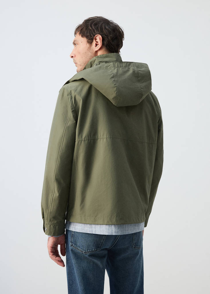 Water-repellent bomber jacket with detachable hood — Green