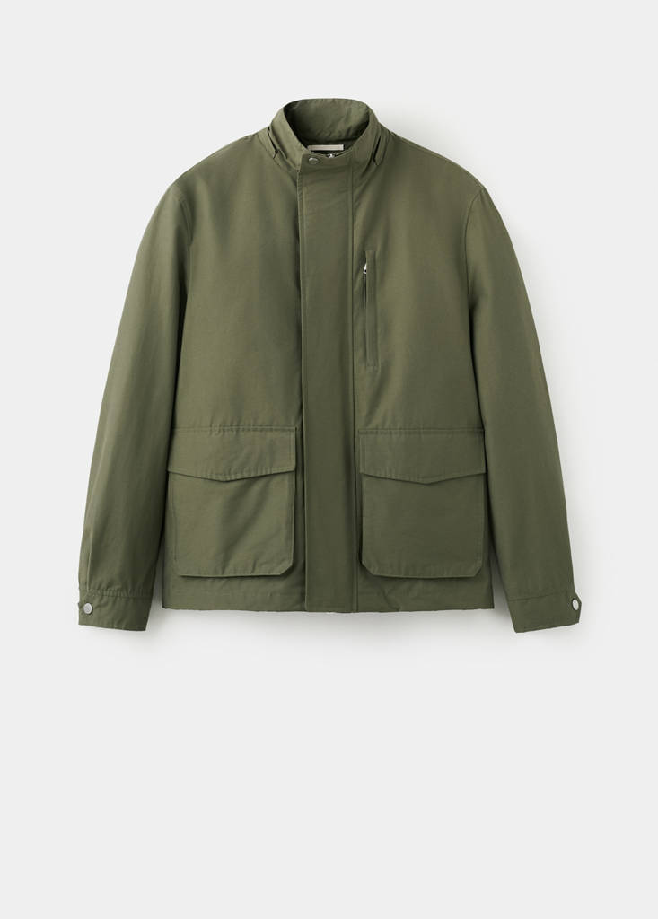 Water-repellent bomber jacket with detachable hood — Green