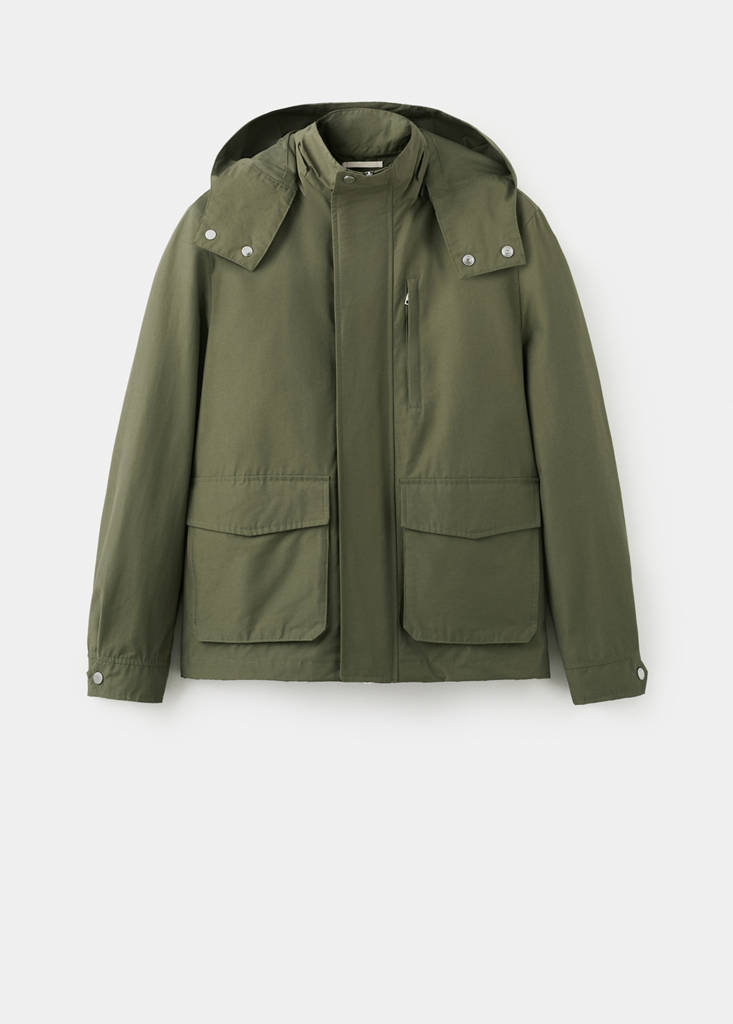 Water-repellent bomber jacket with detachable hood — Green
