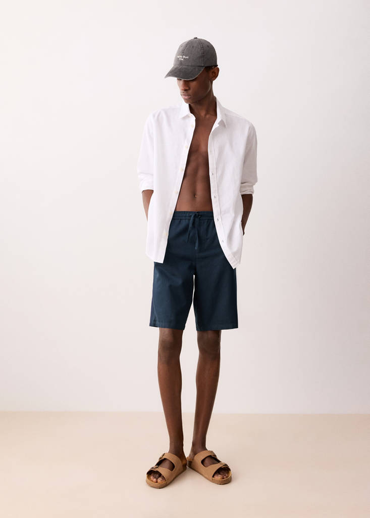 Linen cotton bermuda shorts — Navy