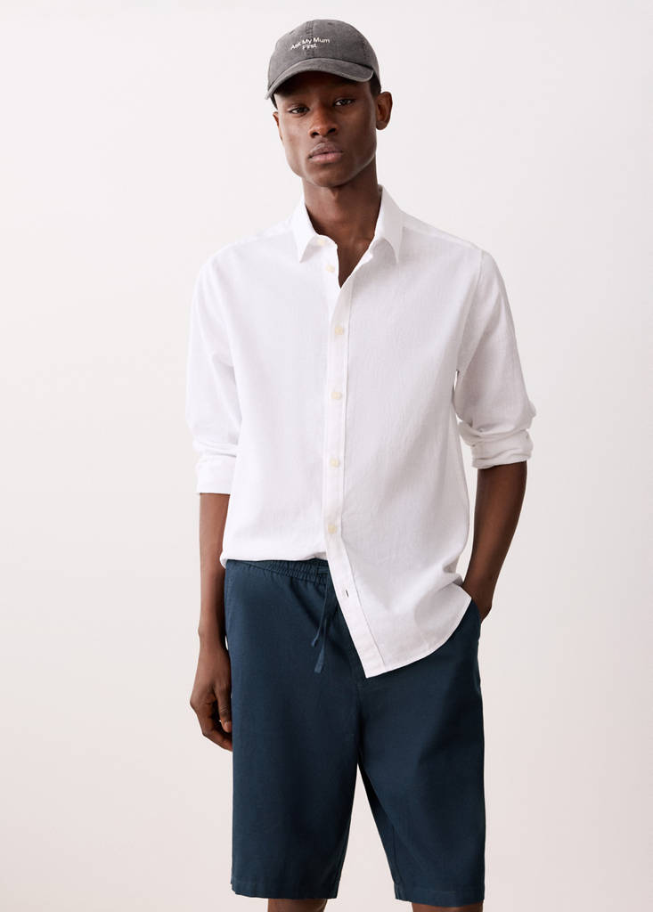 Linen cotton bermuda shorts — Navy