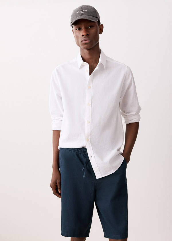 Linen cotton bermuda shorts — Navy