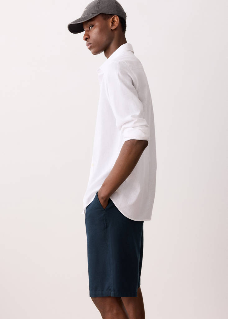 Linen cotton bermuda shorts — Navy