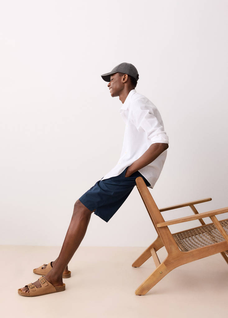 Linen cotton bermuda shorts — Navy