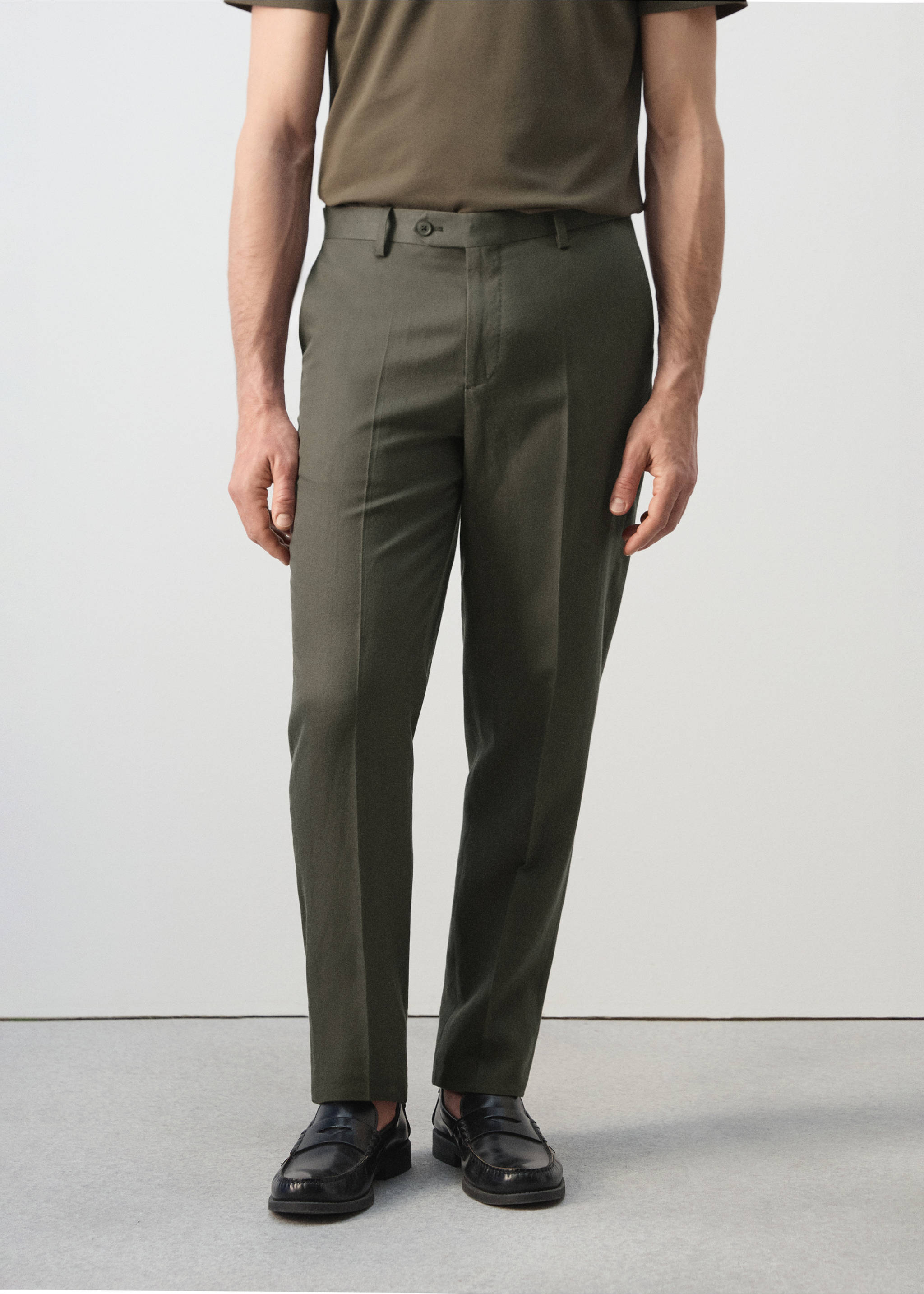 Pantalón traje Amalfi slim fit - Plano medio, Khaki. Ref: 27015939-00.
