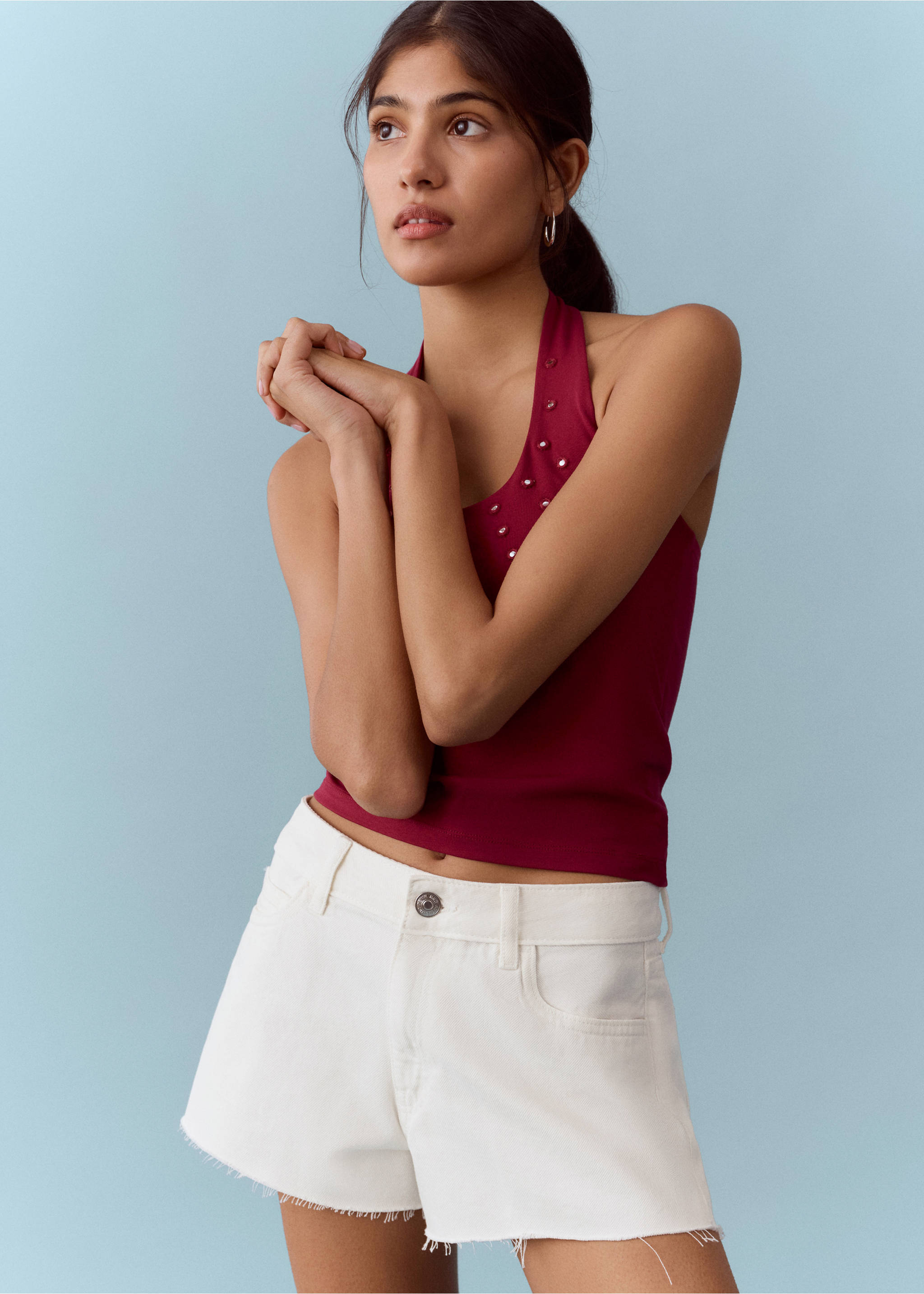 Shorts tir alt baixos desfilats - Detall de l'article 4, Blanc trencat. Ref: 27015942-00.