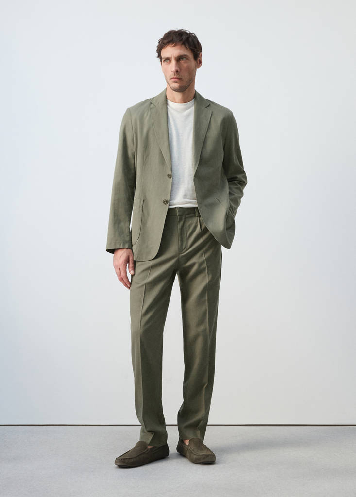 Slim fit linen lyocell blend trousers — Green