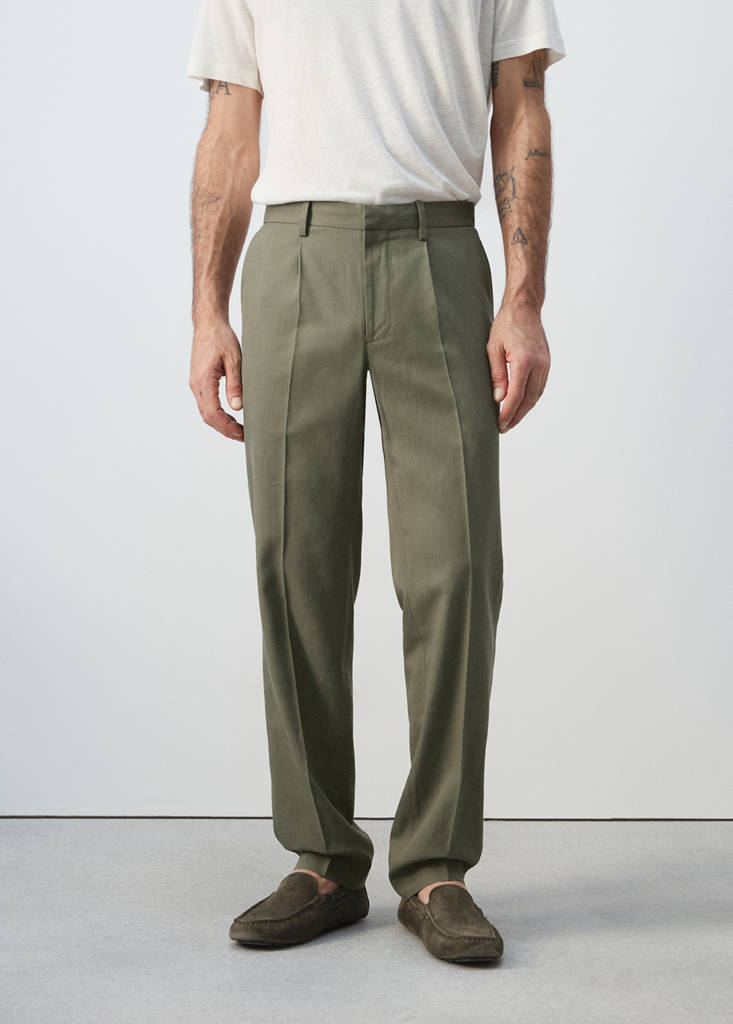 Slim fit linen lyocell blend trousers — Green