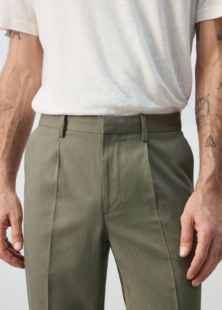 Slim fit linen lyocell blend trousers — Green