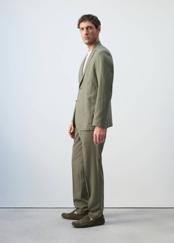 Slim fit linen lyocell blend trousers — Green