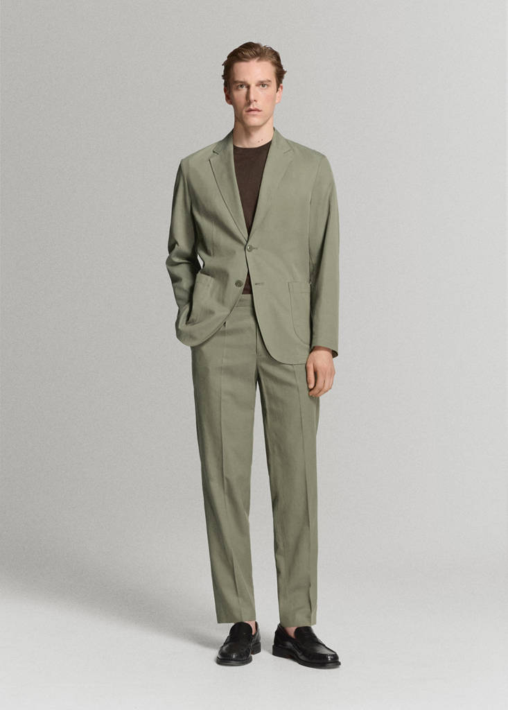Slim fit linen lyocell blend trousers — Green
