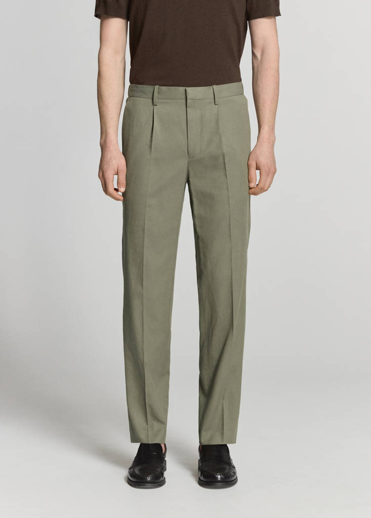 Slim fit linen lyocell blend trousers — Green