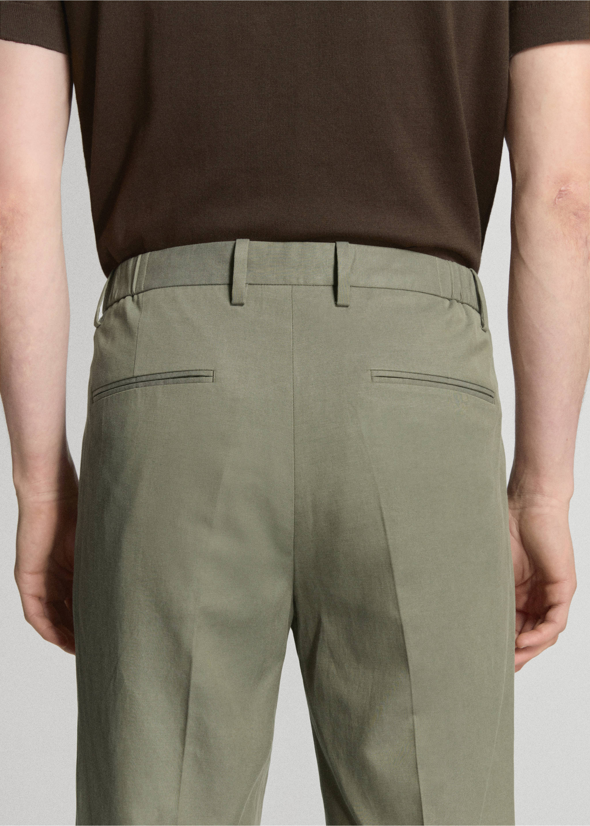 Slim-fit linen-lyocell-blend pants - Details of the article 3, Green. Ref: 27015948-01.