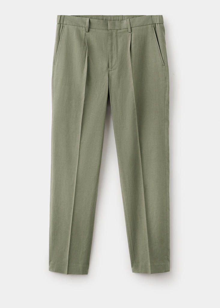 Slim fit linen lyocell blend trousers — Green