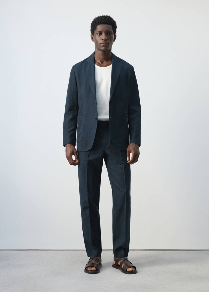 Slim fit linen lyocell blend trousers — Navy